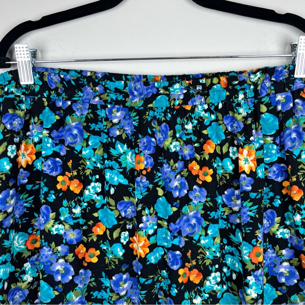 Vintage R&K Originals Blue Orange Floral Midi Skirt Cottagecore Rayon Large Boho - Picture 4 of 7